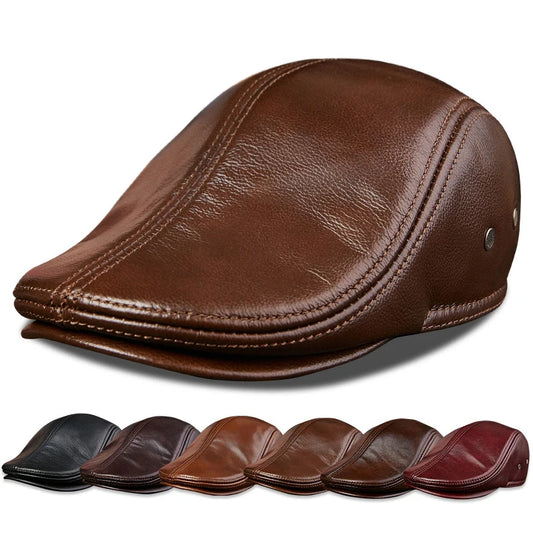2025 Genuine Leather Beret Hat for Men - Stylish Winter Cap, Warm & Windproof, Vintage Peaked Driver Hat Gift