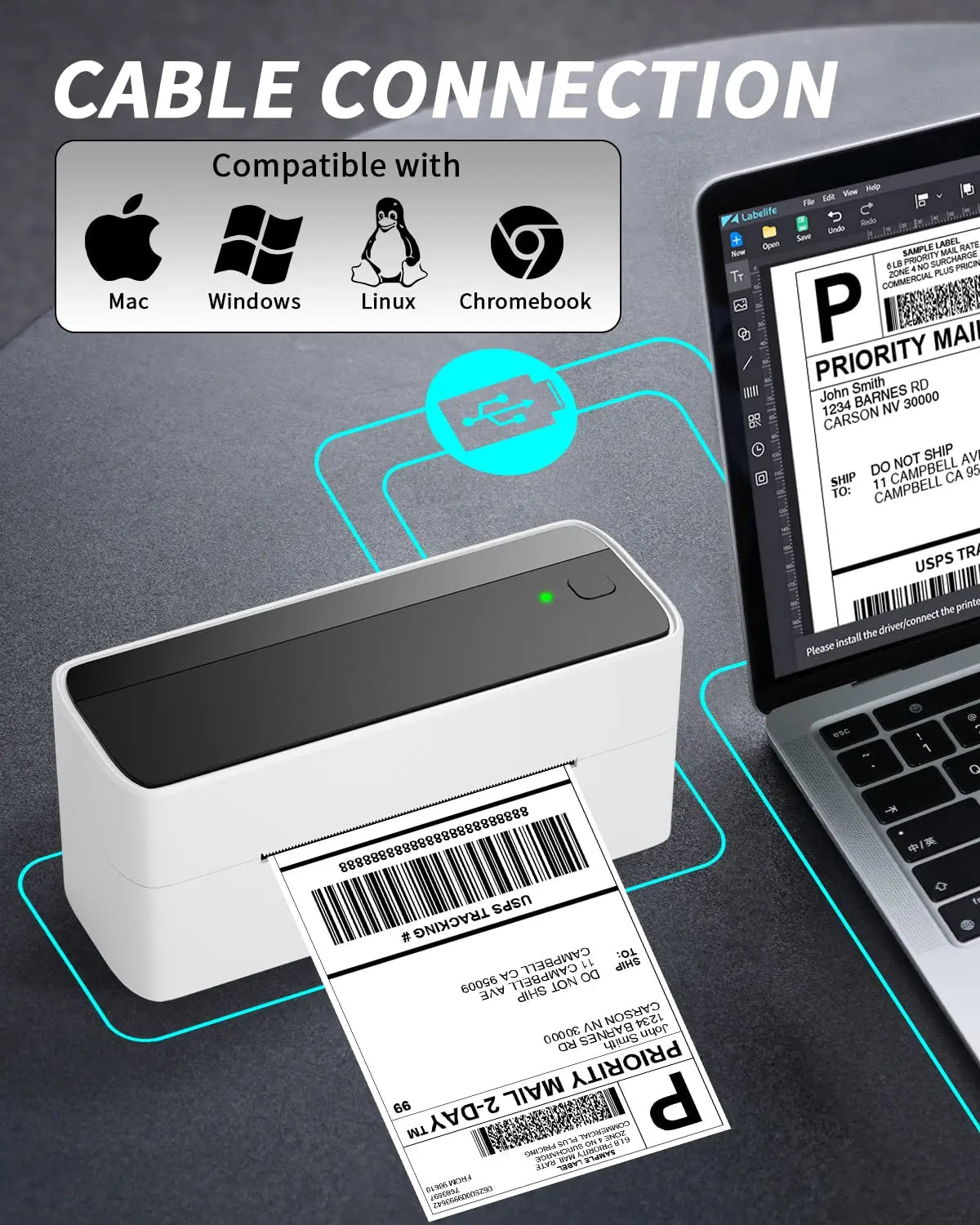 Phomemo 241 Wireless Bluetooth Label Printer for iPhone, Android, Mac & Windows - 108mm Thermal Shipping Labels