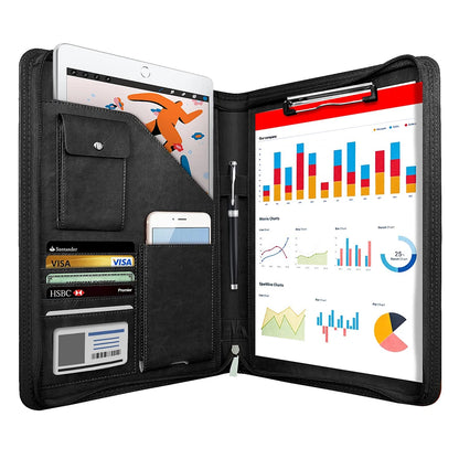 Multifunctional A4 Leather Conference Folder for Professionals - Travel Document & Contract Organizer