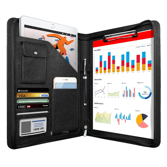 Multifunctional A4 Leather Conference Folder for Professionals - Travel Document & Contract Organizer