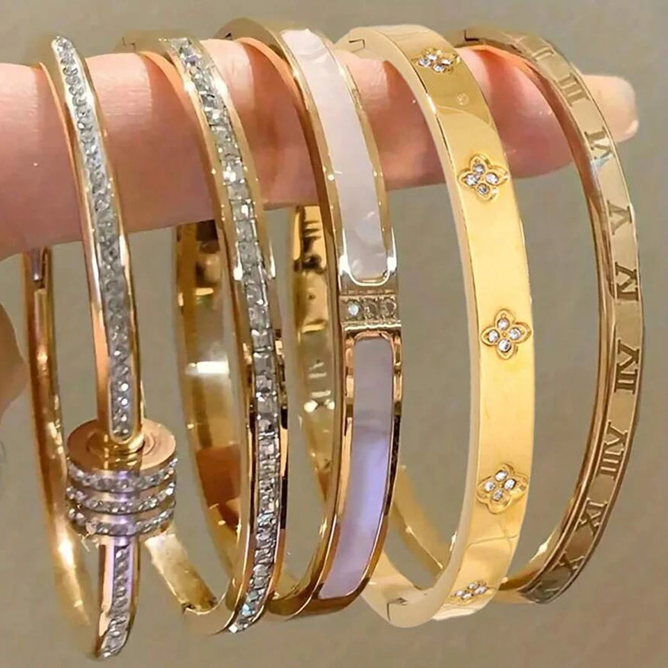 ZAKOL Sparkling Zirconia Stainless Steel Bracelet Set for Women - Stackable Bangles Fashion Jewelry Gift