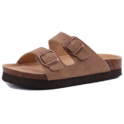 Comwarm Women's Suede Mules Slippers - Arch Support Clogs with Cork Insole for Beach, Outdoor, & Home Use