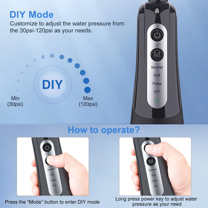 INSMART Portable Oral Irrigator - Waterproof Dental Water Flosser for Teeth Whitening & Cleaning, 300ML Water Tank