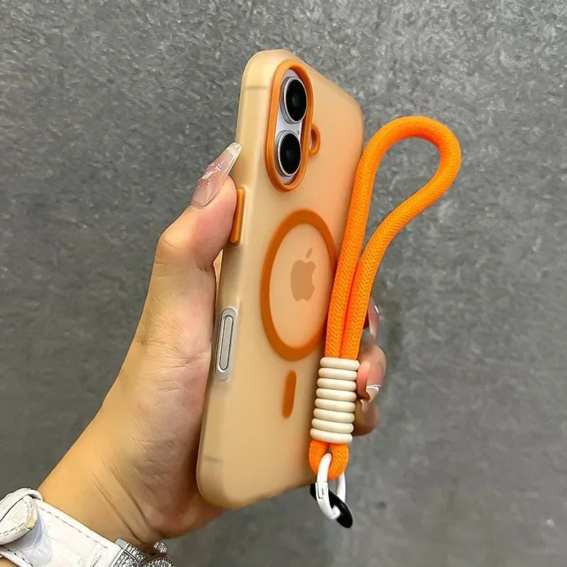 MagSafe Candy Color Contrast Lanyard Case for iPhone 11, 12, 13, 14, 15, 16, 17 Pro Max - Soft Matte Hand Wrist Strap