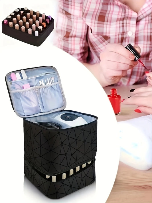 Women's Double-Layer Nail Polish Organizer Bag - Portable Travel Essential for Makeup & Essential Oils