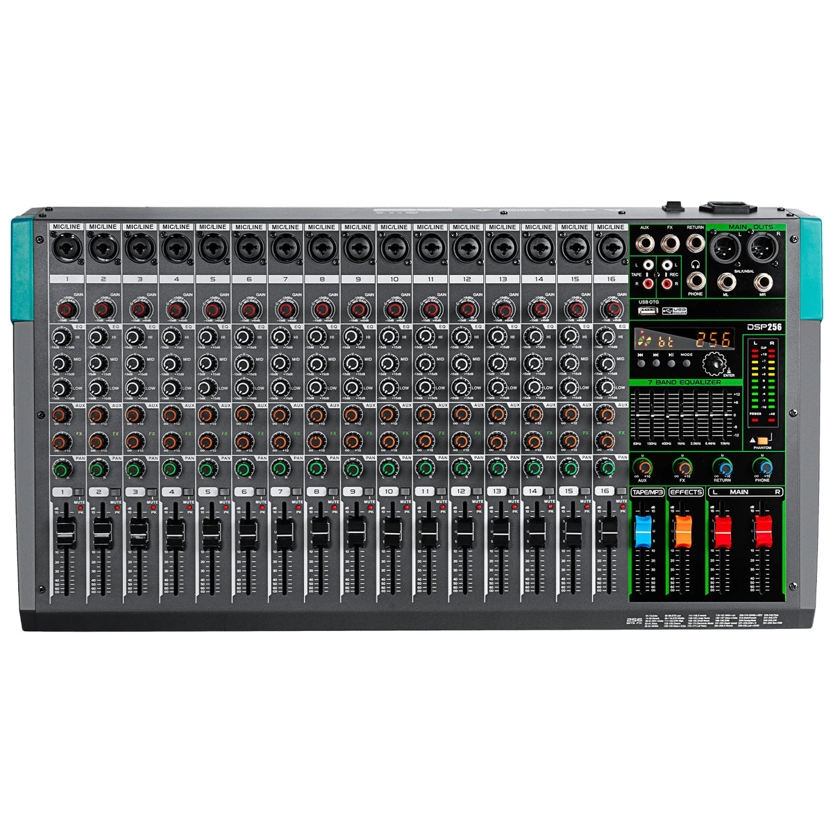 16-Channel USB Audio Mixer for DJs & Musicians with 48V Phantom Power and 256 DSP Effects - Depusheng MG16