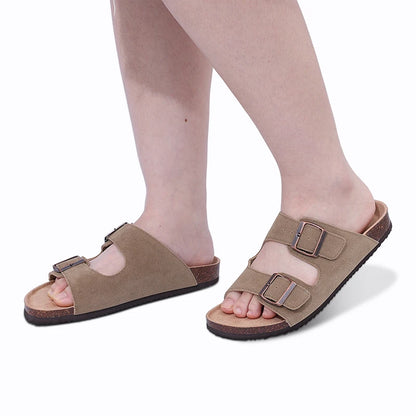 Comwarm Women's Suede Mules Slippers - Arch Support Clogs with Cork Insole for Beach, Outdoor, & Home Use