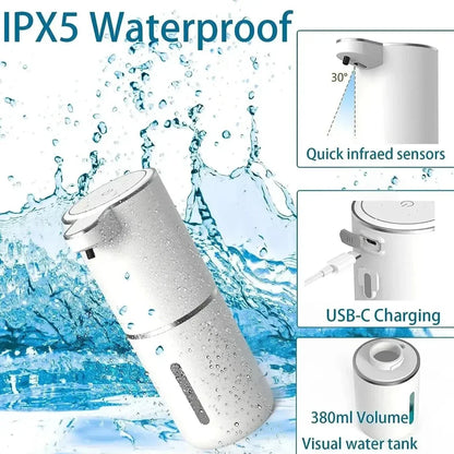 Automatic Waterproof Foam Soap Dispenser for Home & Kitchen - 350ml Rechargeable, Adjustable Foam, Type C
