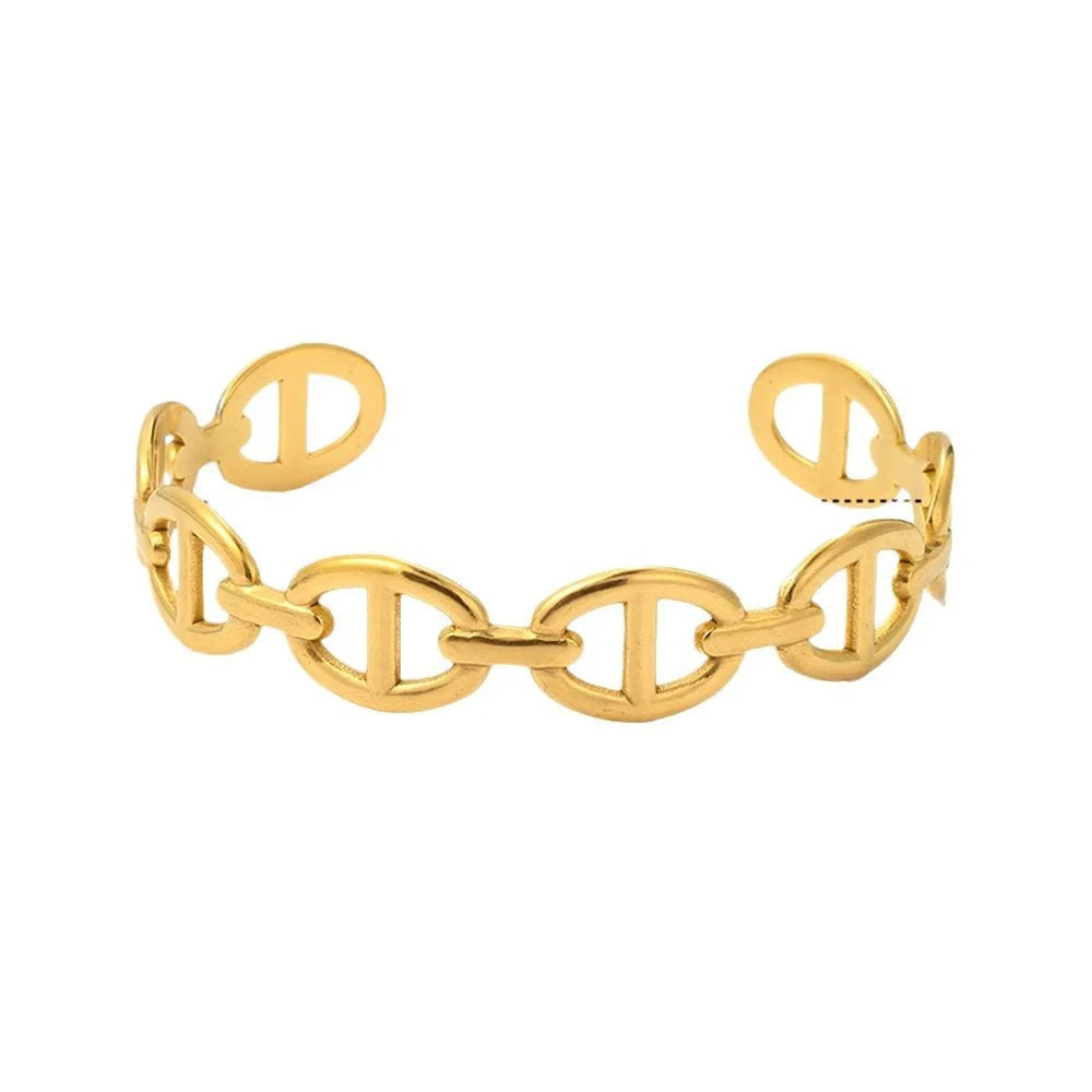 Gold-Plated Stainless Steel Pig Nose Open Bracelet for Women - Waterproof & Non-Fading Fashion Accessory