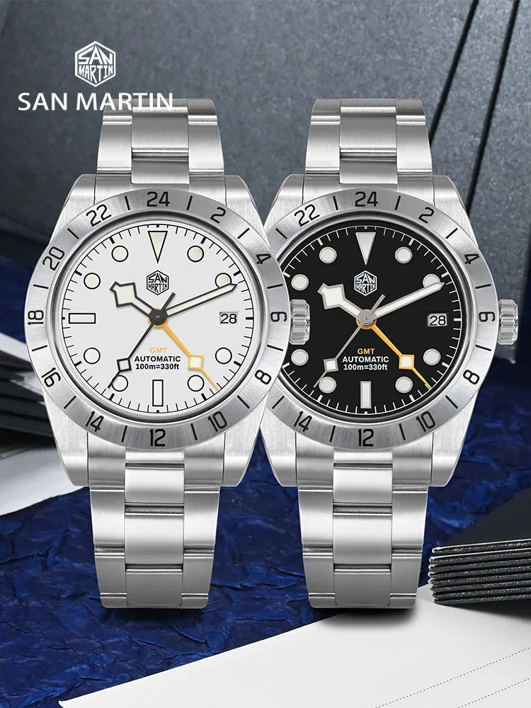 San Martin 39mm NH34 BB GMT Automatic Sport Watch for Men - Sapphire, Luminous, 100m Waterproof Relogio SN0054