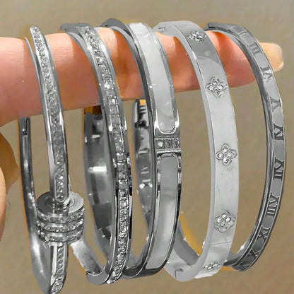 ZAKOL Sparkling Zirconia Stainless Steel Bracelet Set for Women - Stackable Bangles Fashion Jewelry Gift