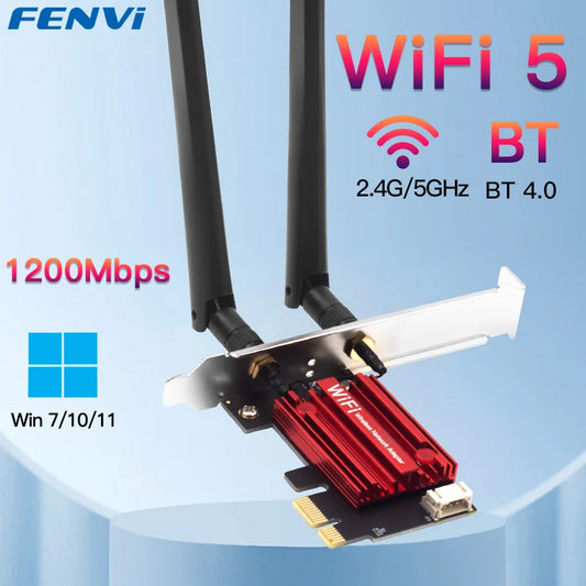 FENVI AC1200 WiFi 5 PCI-E Adapter for Dual Band 2.4G/5GHz - Bluetooth 4.0 Compatible with Windows 7/8/10/11 Desktops