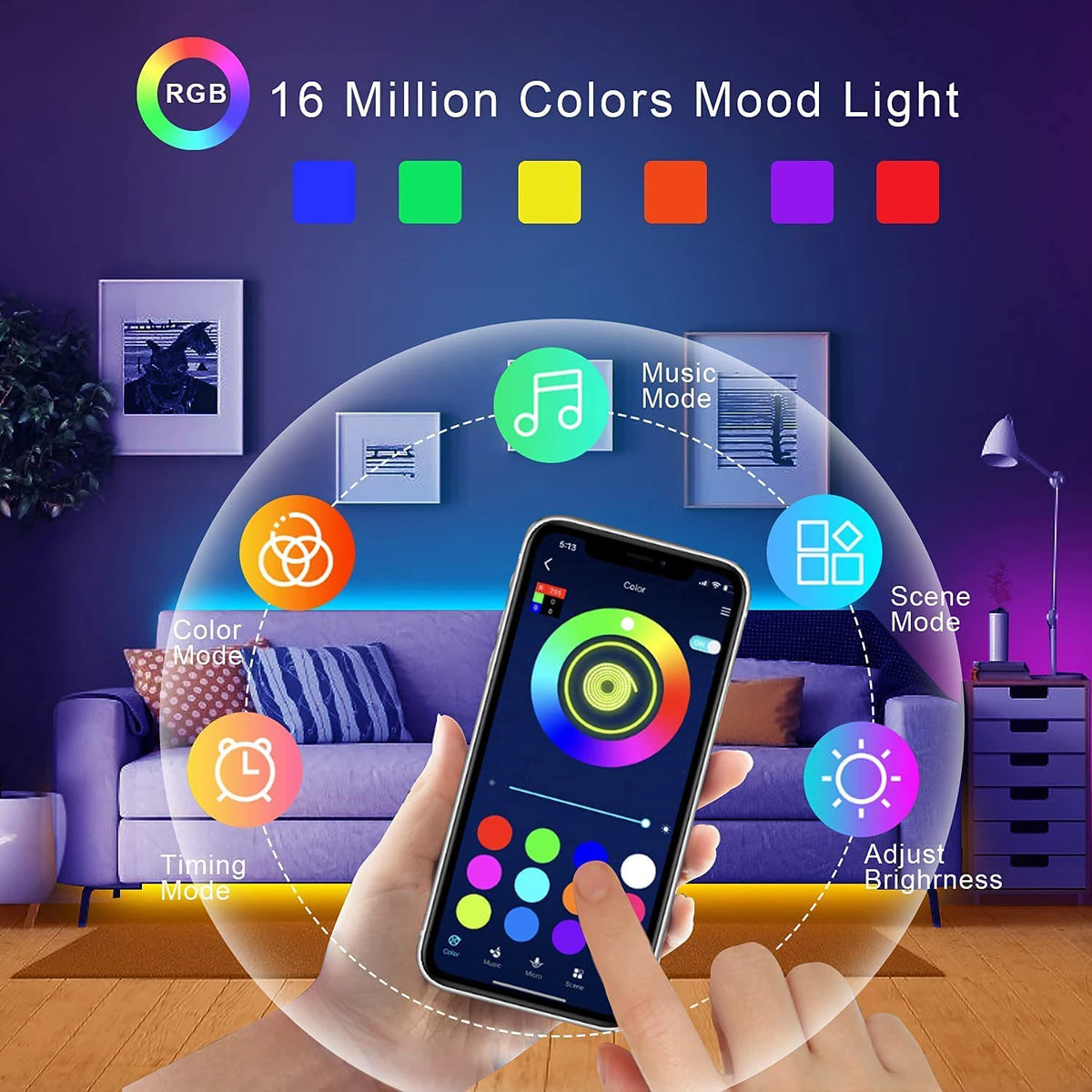 RGB LED Strip Lights with Music Sync - USB 5V Remote Control Flexible Lamp for Bedroom, Party, TV, and Desk Decoration