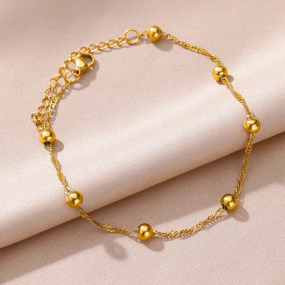 Gold Imitation Pearl Chain Anklet for Women - Summer Beach Leg Bracelet Accessory
