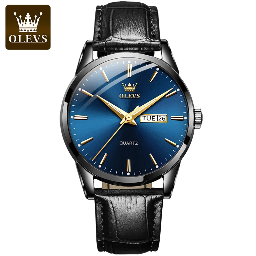 OLEVS Men's Waterproof Quartz Watch - Luxury Casual Fashion Wristwatch with Breathable Leather and Luminous Features