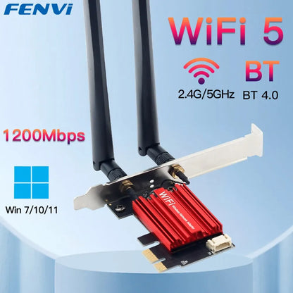 FENVI AC1200 WiFi 5 PCI-E Adapter for Dual Band 2.4G/5GHz - Bluetooth 4.0 Compatible with Windows 7/8/10/11 Desktops