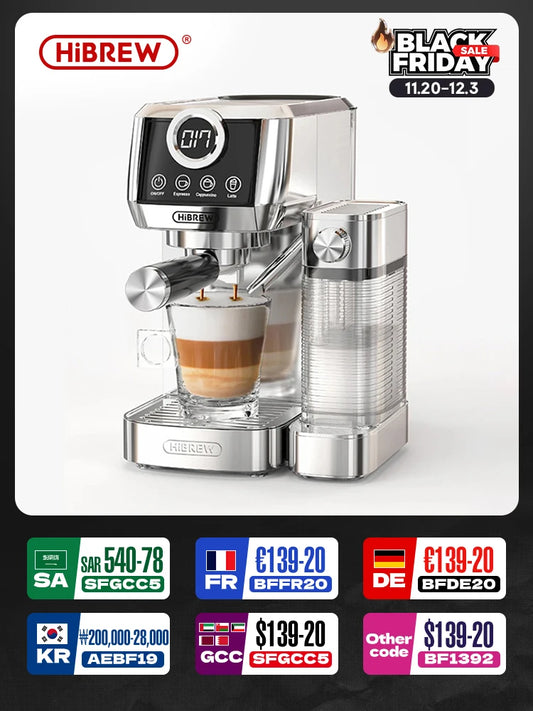 HiBREW 3-in-1 Espresso Machine for Coffee Lovers – Automatic Cappuccino & Latte Maker with Milk Frother, Stainless Steel H13A
