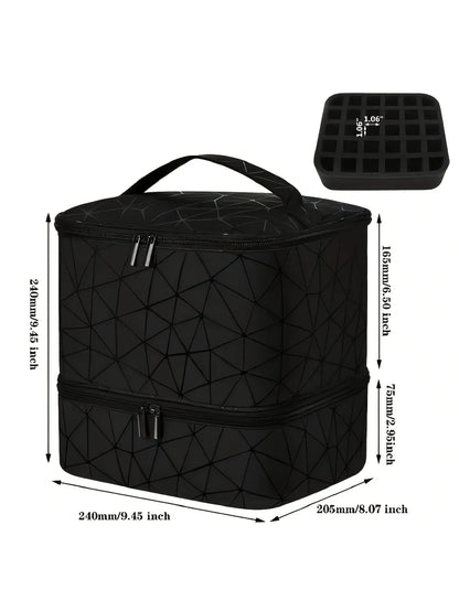 Women's Double-Layer Nail Polish Organizer Bag - Portable Travel Essential for Makeup & Essential Oils