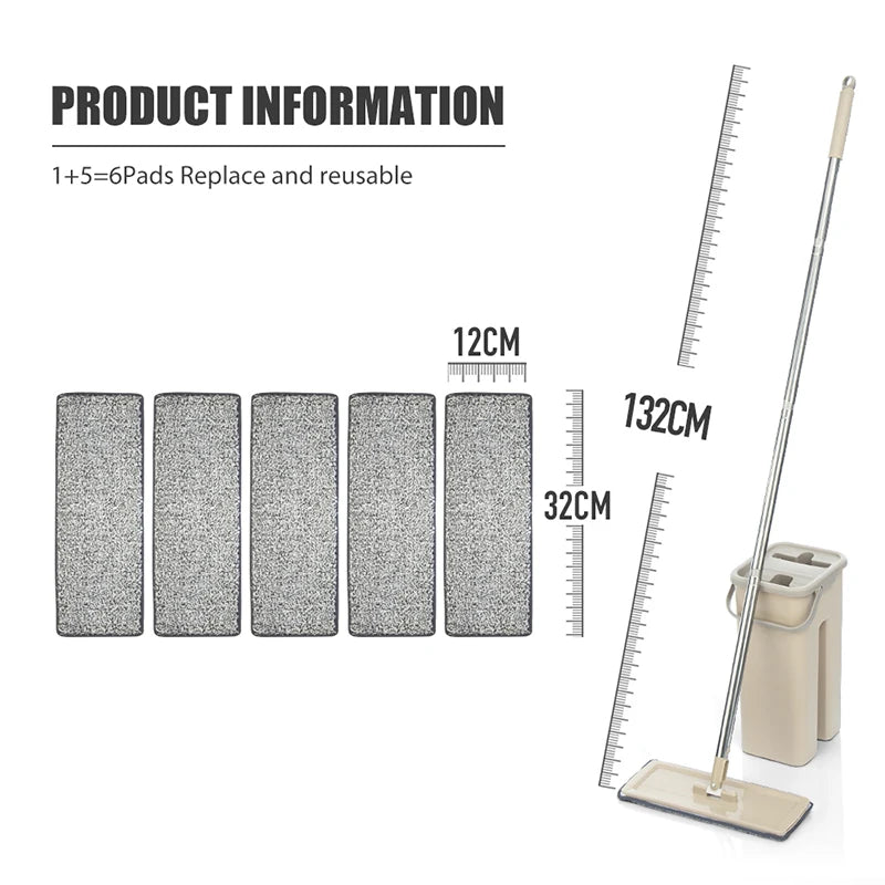 Hands-Free Microfiber Flat Floor Mop and Bucket Set for Efficient Hardwood Cleaning at Home