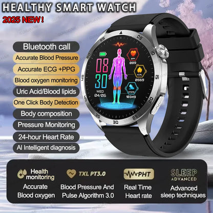 2025 Smartwatch for Men - ECG, PPG, Blood Pressure, Uric Acid & Lipid Monitoring with Bluetooth Call Function