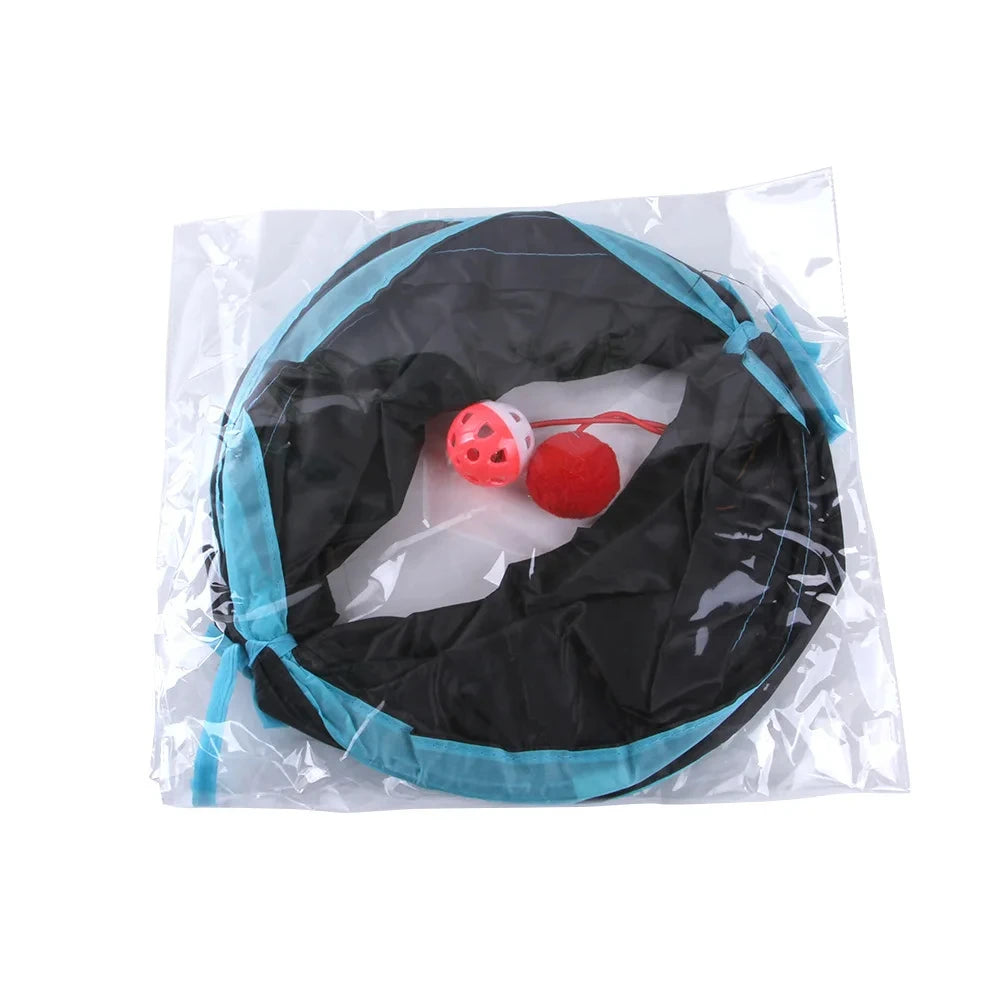 Cat Tunnel Toy for Indoor Cats - Foldable, Breathable Play Tunnel with Drill Barrel Design
