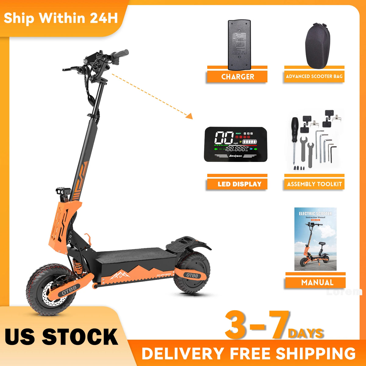 Arwibon GT08 Folding Electric Scooter for Adults, 5600W Motor, 46MPH, 60V27AH, 11" Off-Road Tires, Sport & Commuter