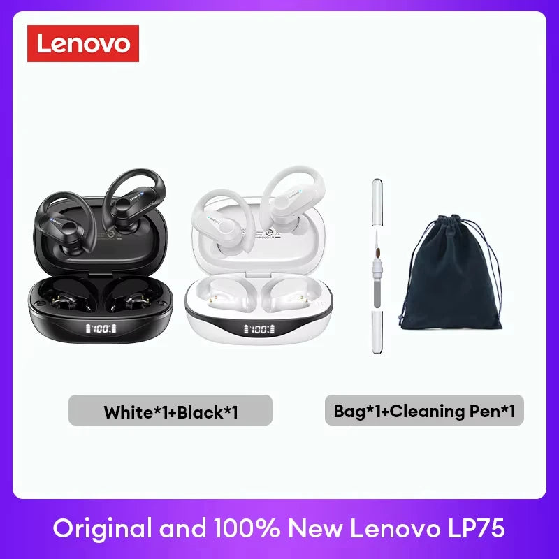 Lenovo LP75 TWS Bluetooth Headphones for Active Lifestyle - Wireless, Noise-Canceling, Waterproof with LED Display