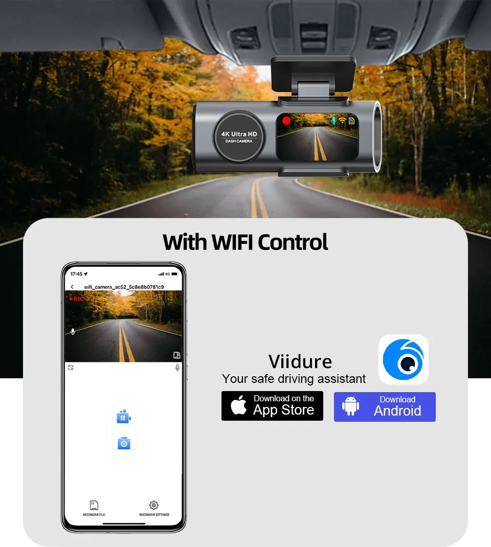 4K UHD Dash Cam with Night Vision & GPS - Car Camera for Safe Driving & 24/7 Parking Surveillance