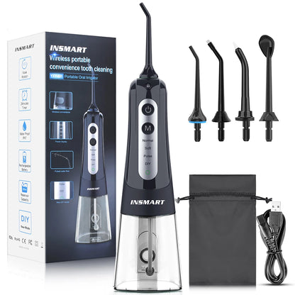 INSMART Portable Oral Irrigator - Waterproof Dental Water Flosser for Teeth Whitening & Cleaning, 300ML Water Tank