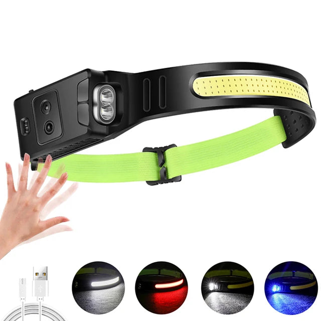 1500LM USB Rechargeable LED Headlamp for Fishing & Camping - 7500mAh Battery, Powerful COB Flashlight