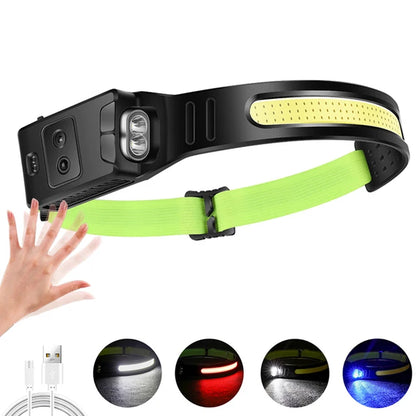 1500LM USB Rechargeable LED Headlamp for Fishing & Camping - 7500mAh Battery, Powerful COB Flashlight
