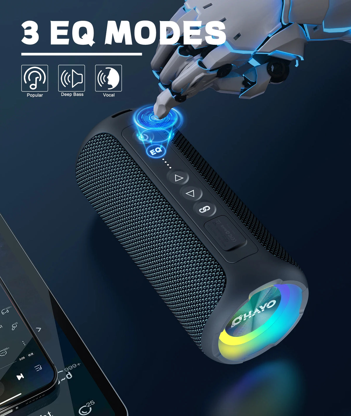 Ortizan X8 Pro Portable Bluetooth Speaker – 40W Stereo Sound, IPX7 Waterproof, 30H Playtime, RGB Lights, 3 EQ Modes