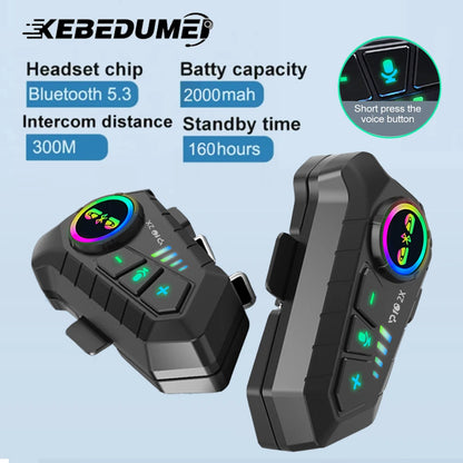 KEBIDUMEI 1/2x Motorcycle Intercom Headset for 2 Riders - BT 5.3, 300M Waterproof, Music Sharing, Helmet Communication