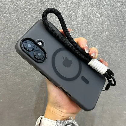 MagSafe Candy Color Contrast Lanyard Case for iPhone 11, 12, 13, 14, 15, 16, 17 Pro Max - Soft Matte Hand Wrist Strap