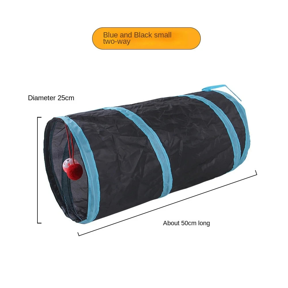 Cat Tunnel Toy for Indoor Cats - Foldable, Breathable Play Tunnel with Drill Barrel Design