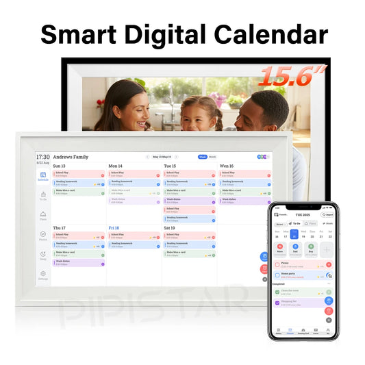 15.6" Smart Digital Calendar & Chore Chart for Families - Touchscreen Display & Digital Photo Frame