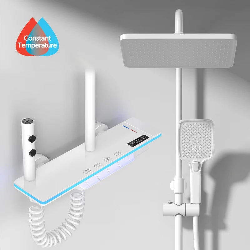 Luxury Digital Shower System with LED Lights & Tempered Glass - Smart Thermostat Mixer Faucet for Modern Bathrooms