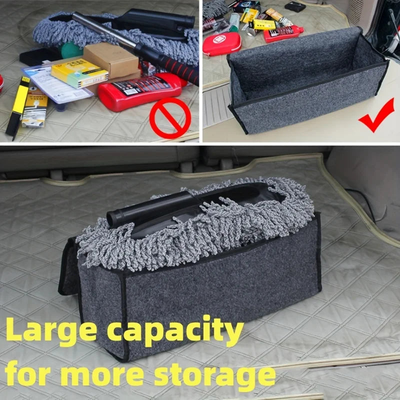 Gray Anti-Slip Car Trunk Organizer | Soft Felt Compartment Storage Bag for Vehicle Accessories