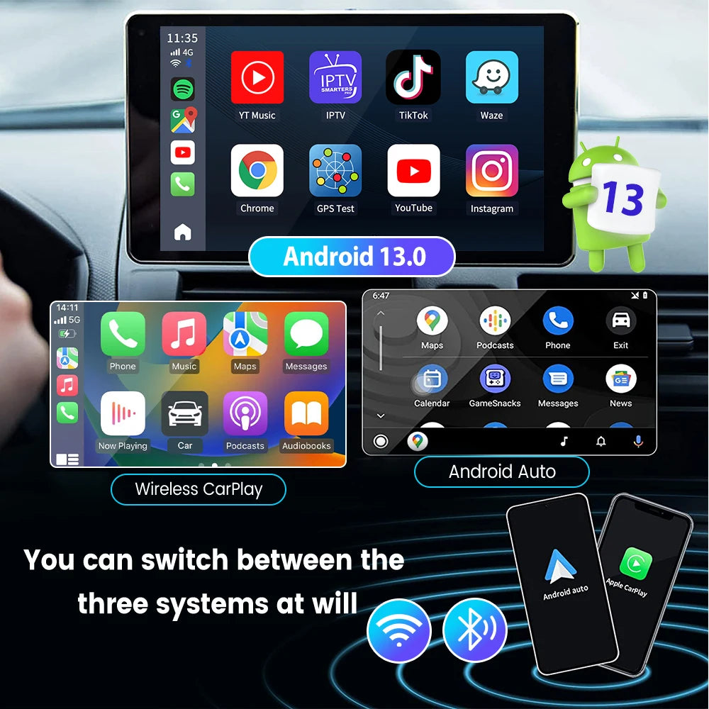 Android 13 CarlinKit AI TV Box for Wireless CarPlay & Android Auto - 8-Core, Split Screen, 64G/128G for Netflix & YouTube