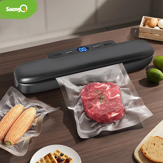 saengQ Vacuum Sealer for Food Storage - Includes 10 Vacuum Bags for Home Use, Ideal for Meal Prep and Freshness