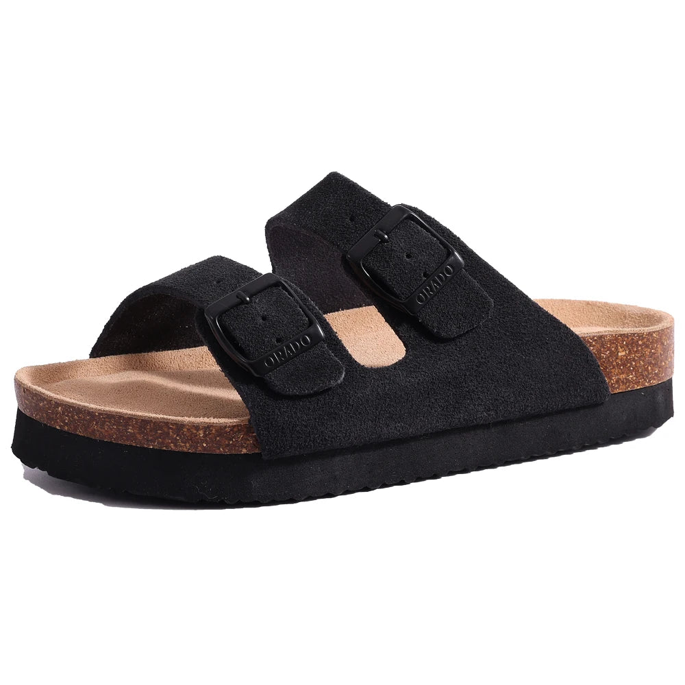 Comwarm Women's Suede Mules Slippers - Arch Support Clogs with Cork Insole for Beach, Outdoor, & Home Use
