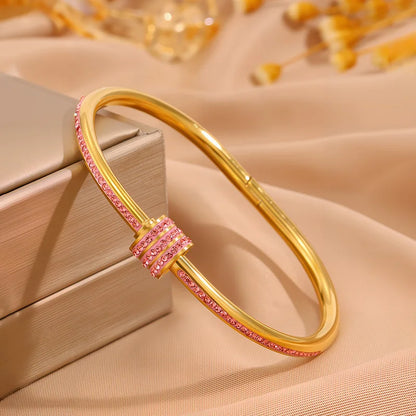 ZAKOL Sparkling Zirconia Stainless Steel Bracelet Set for Women - Stackable Bangles Fashion Jewelry Gift