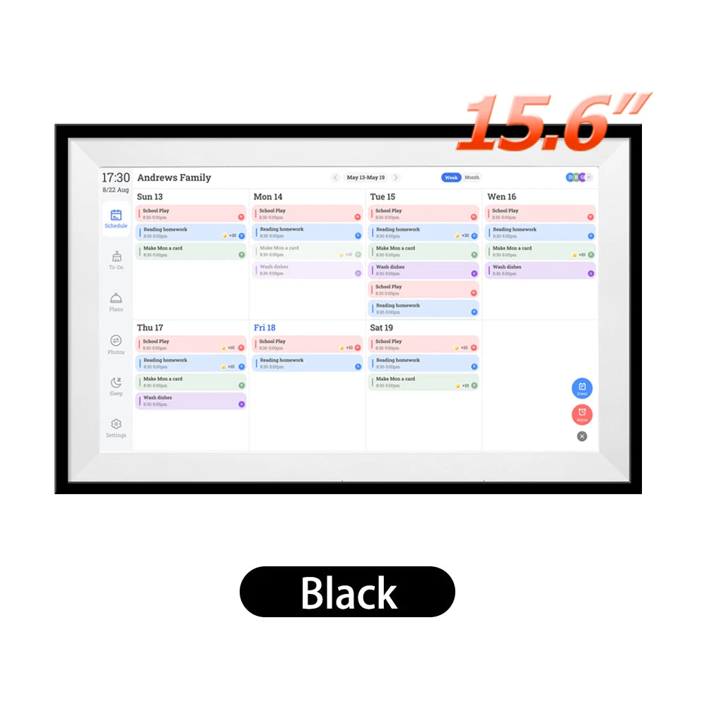 15.6" Smart Digital Calendar & Chore Chart for Families - Touchscreen Display & Digital Photo Frame