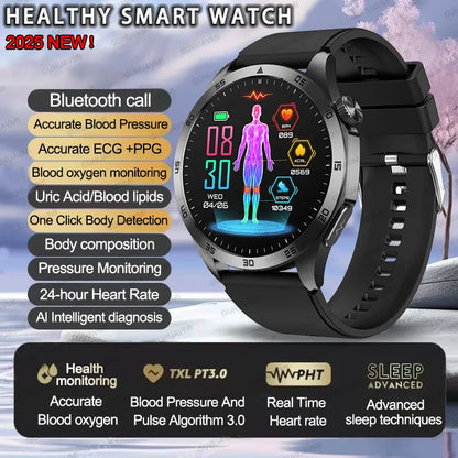 2025 Smartwatch for Men - ECG, PPG, Blood Pressure, Uric Acid & Lipid Monitoring with Bluetooth Call Function