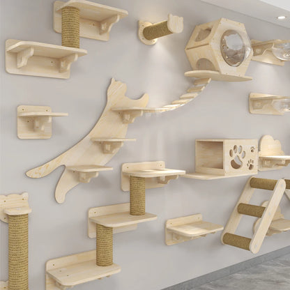 Wall-Mounted Cat Tree with Scratching Post, Jumping Platform, and Hammock for Cats