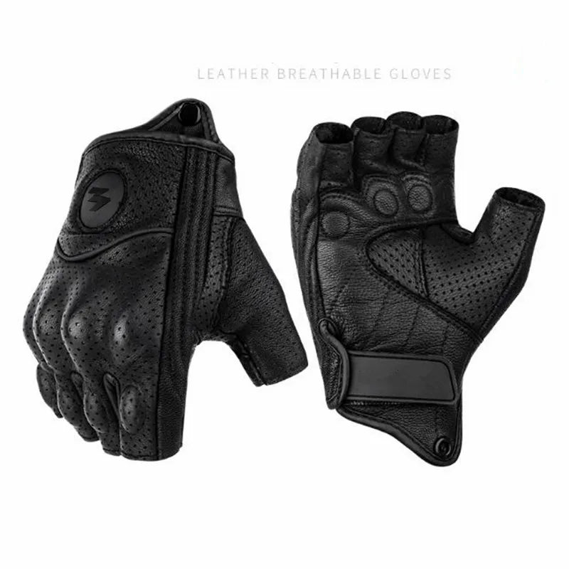 Summer Goatskin Leather Fingerless Motorcycle Gloves for Riders | Lightweight Motocross Half-Finger Gant