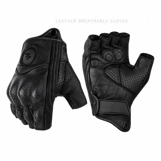 Summer Goatskin Leather Fingerless Motorcycle Gloves for Riders | Lightweight Motocross Half-Finger Gant