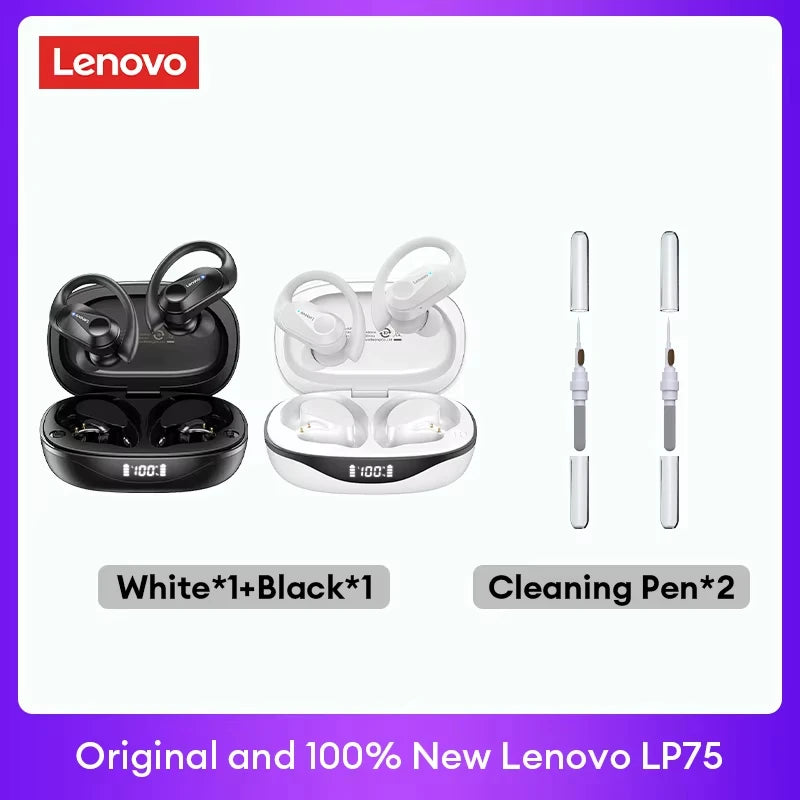Lenovo LP75 TWS Bluetooth Headphones for Active Lifestyle - Wireless, Noise-Canceling, Waterproof with LED Display