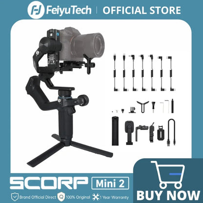 FeiyuTech SCORP Mini 2 Handheld Gimbal for Mirrorless, Action Cameras & Smartphones - 3-Axis Stabilization, AI Tracker, 1.2kg Payload