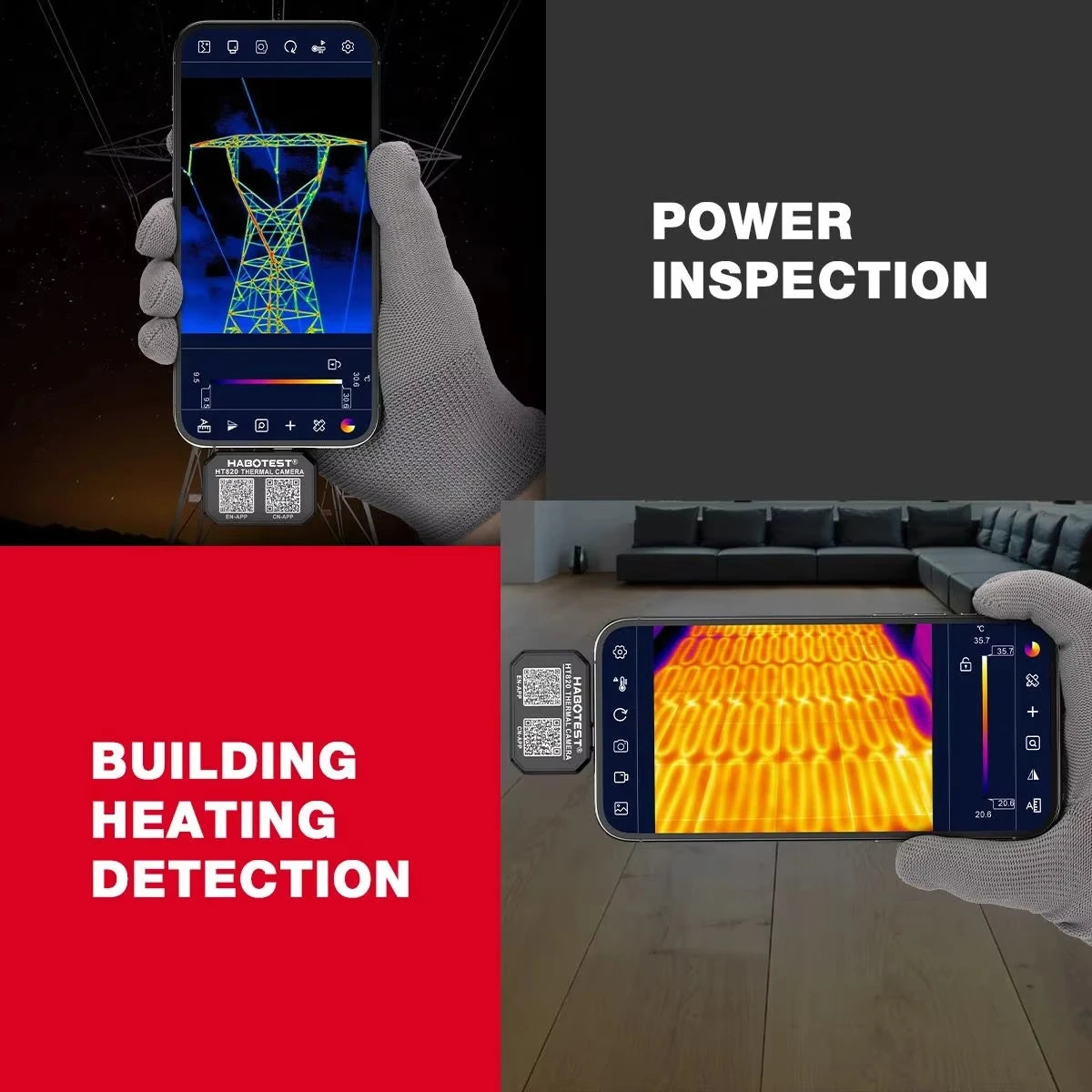 HABOTEST HT820 Thermal Camera - Android Infrared Imager for Home Repairs & Temperature Monitoring